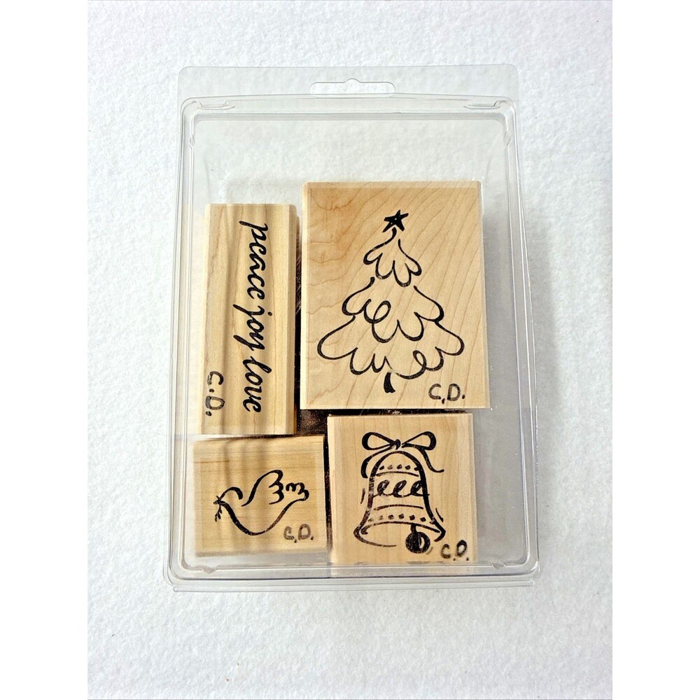 Stampin' Up! Christmas Peace 1995 Set 4 Wood Mount Rubber Stamps Dove Bell Tree
